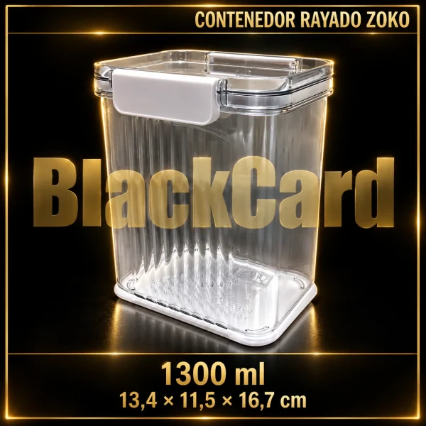 CONTENEDOR PLASTICO CLIPER RAYADO 1300ML ZOKO (13,4x11,5x16,7)