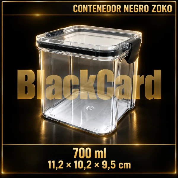CONTENEDOR PLASTICO CLIPER NEGRO 700ML ZOKO (11,2x10,2x9,5)
