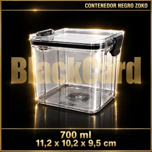 CONTENEDOR PLASTICO CLIPER NEGRO 700ML ZOKO (11,2x10,2x9,5)