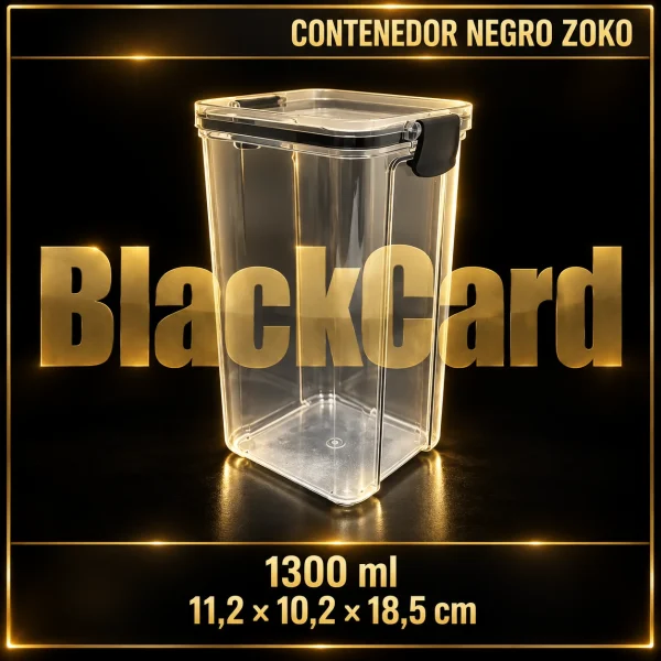 CONTENEDOR PLASTICO CLIPER NEGRO 1300ML ZOKO (11,2x10,2x18,5)