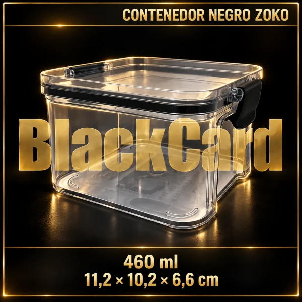 CONTENEDOR PLASTICO CLIPER NEGRO 460ML ZOKO (11,2x10,2x6,6)