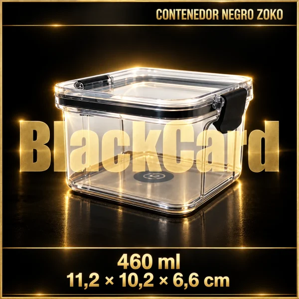 CONTENEDOR PLASTICO CLIPER NEGRO 460ML ZOKO (11,2x10,2x6,6)