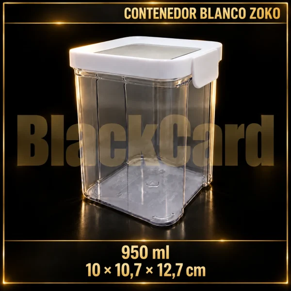 CONTENEDOR PLASTICO CLIPER ANCHO BLANCO 950ML ZOKO (10x10,7x12,7)