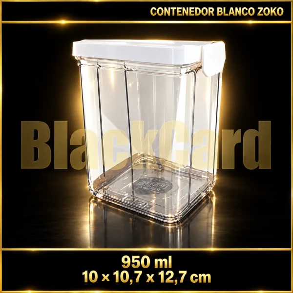 CONTENEDOR PLASTICO CLIPER ANCHO BLANCO 950ML ZOKO (10x10,7x12,7)