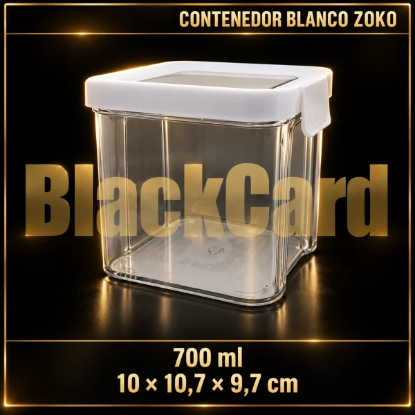 CONTENEDOR PLASTICO CLIPER ANCHO BLANCO 700ML ZOKO (10x10,7x9,7)
