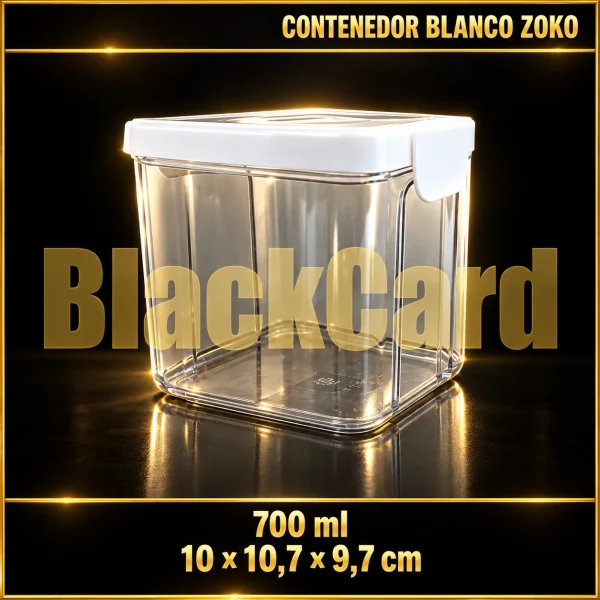 CONTENEDOR PLASTICO CLIPER ANCHO BLANCO 700ML ZOKO (10x10,7x9,7)