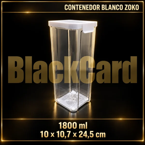 CONTENEDOR PLASTICO CLIPER ANCHO BLANCO 1800ML ZOKO (10x10,7x24,5)