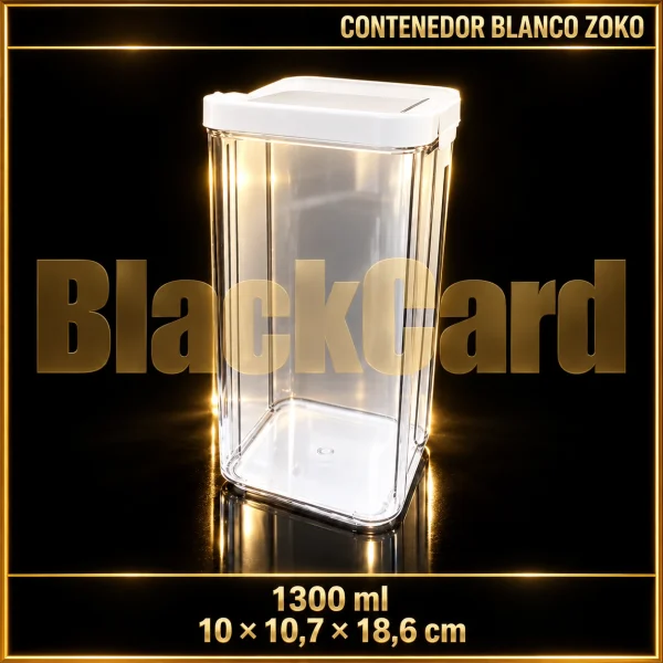 CONTENEDOR PLASTICO CLIPER ANCHO BLANCO 1300ML ZOKO (10x10,7x18,6)