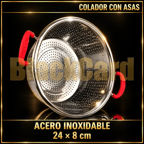 COLADOR ACERO INOXIDABLE C/ASA COLOR 24X8CM