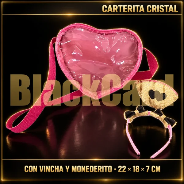 CARTERITA CRISTAL C/VINCHA Y MONEDERITO 22X18X7CM