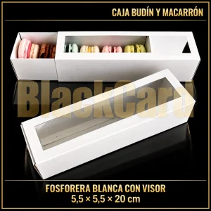CAJA BUDIN Y MACARRON FOSFORERA CON VISOR BLANCO (5,5 x 5,5 x 20)