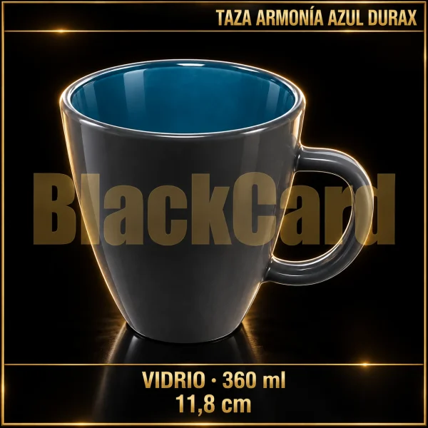 TAZA ARMONIA AZUL DE VIDRIO 360ML 11.8CM DURAX