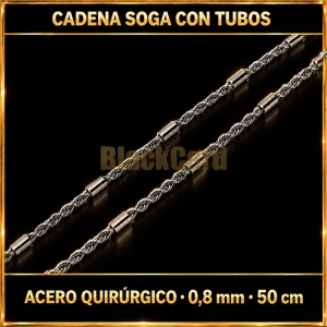 Cadena soga con tubos (0.8mm - 50cm) (A.Q.)