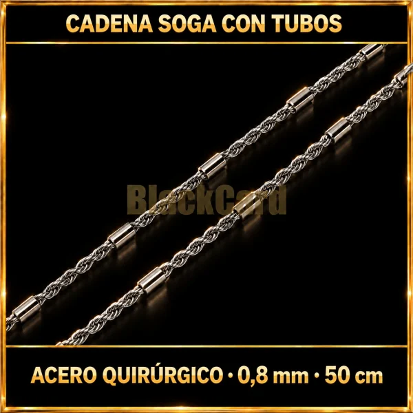 Cadena soga con tubos (0.8mm - 50cm) (A.Q.)
