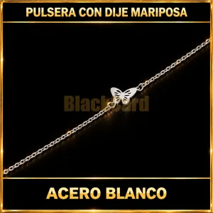 PULSERA CON DIJE MARIPOSA (ACERO BLANCO)