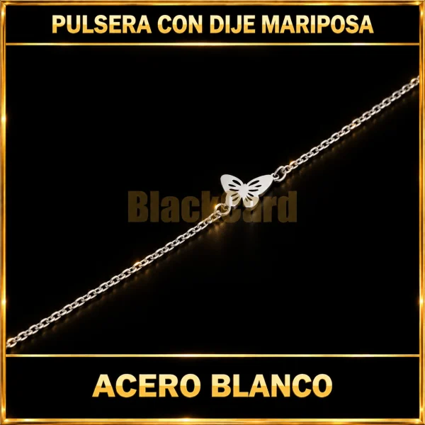 PULSERA CON DIJE MARIPOSA (ACERO BLANCO)