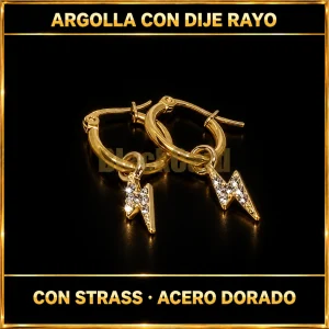 ARGOLLA CON DIJE RAYO CON STRASS (ACERO DORADO)