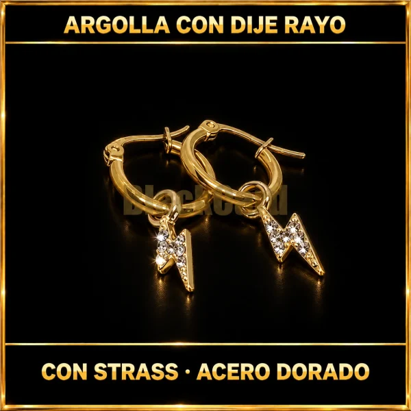ARGOLLA CON DIJE RAYO CON STRASS (ACERO DORADO)