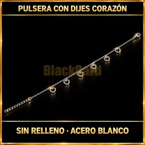 PULSERA CON DIJES CORAZÓN SIN RELLENO (ACERO BLANCO)