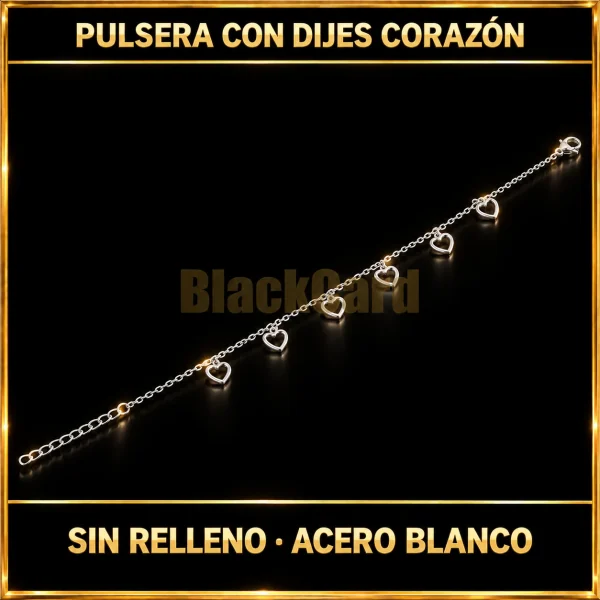 PULSERA CON DIJES CORAZÓN SIN RELLENO (ACERO BLANCO)