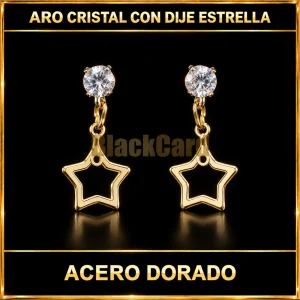 ARO CRISTAL ENGARZADO CON DIJE (ACERO DORADO)(ESTRELLA)