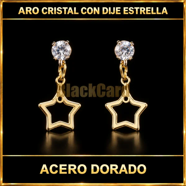 ARO CRISTAL ENGARZADO CON DIJE (ACERO DORADO)(ESTRELLA)