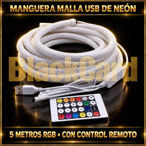 MANGUERA MALLA USB DE NEON 5 METROS RGB CON CONTROL REMOTO