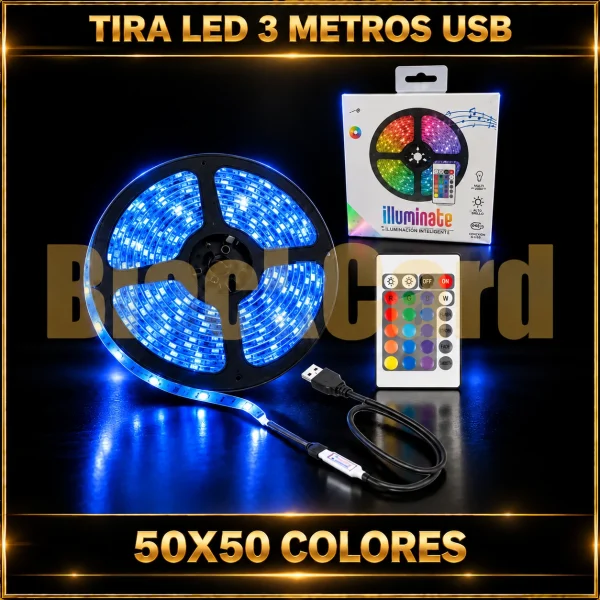 TIRA LED 3 METROS USB 50X50 COLORES