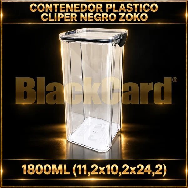CONTENEDOR PLASTICO CLIPER NEGRO 1800ML ZOKO (11,2x10,2x24,2)
