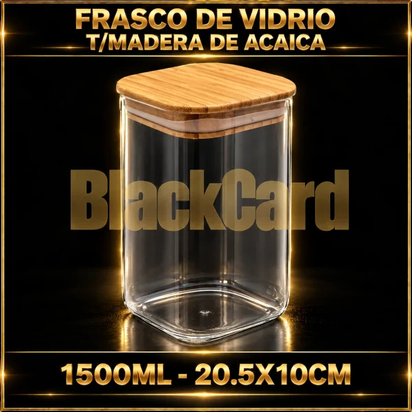 FRASCO DE VIDRIO T/MADERA DE ACAICA 1500ML 20.5X10CM