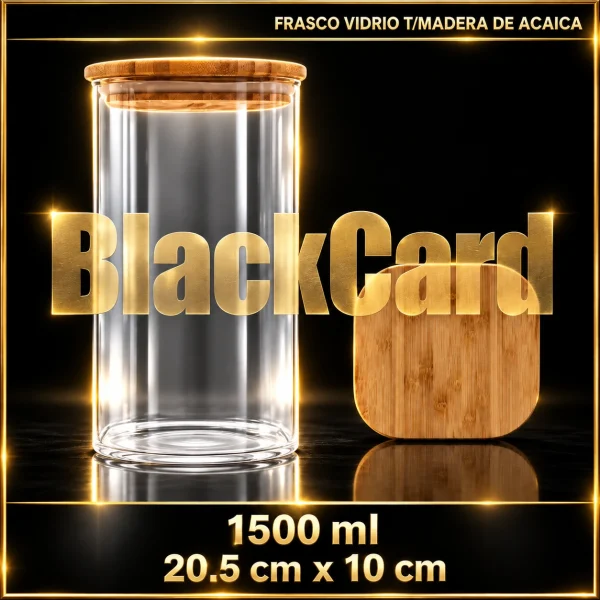 FRASCO DE VIDRIO T/MADERA DE ACAICA 1500ML 20.5X10CM