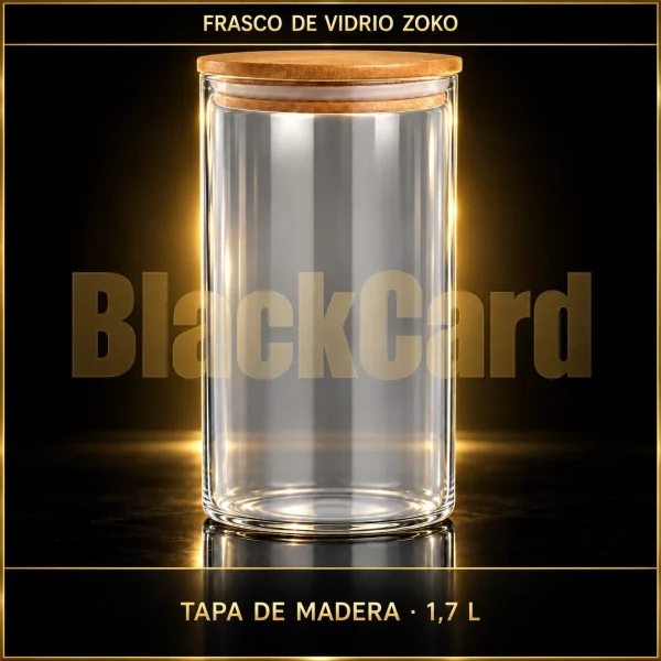 FRASCO DE VIDRIO TAPA MADERA 1.7L 25X10CM ZOKO