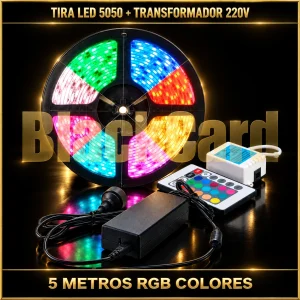 TIRA LED 5050 5 METROS RGB COLORES + TRANSFORMADOR 220V