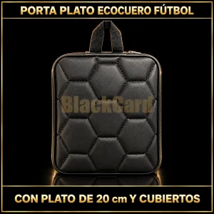 PORTA PLATO ECOCUERO FUTBOL C/PLATO 20CM + CUBIERTOS RECT