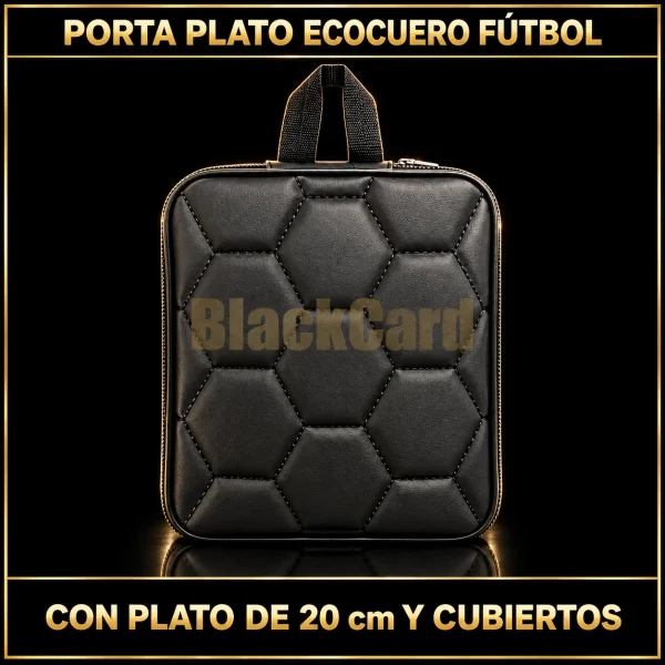 PORTA PLATO ECOCUERO FUTBOL C/PLATO 20CM + CUBIERTOS RECT