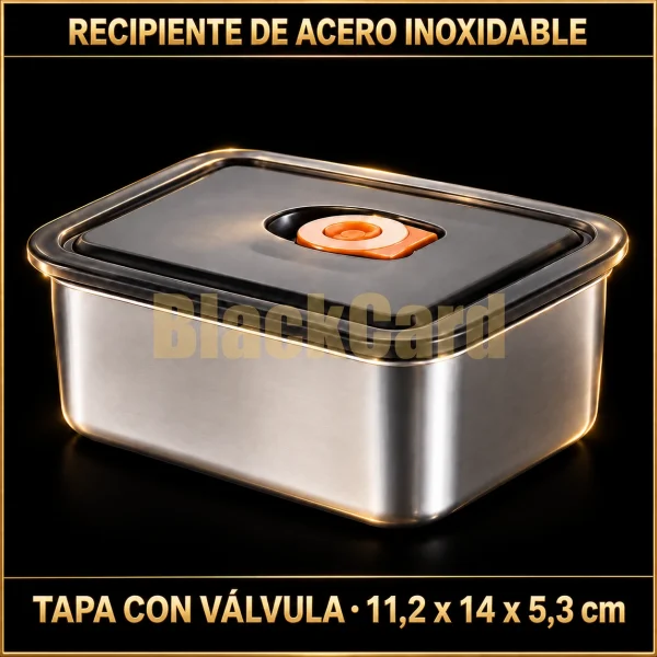 RECIPIENTES DE ACERO INOXIDABLE TAPA CON VALVULA DE AIRE 11,2 x 14 x 5,3 cm