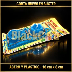 CORTA HUEVO ACERO Y PLASTICO EN BLISTER 18X8CM