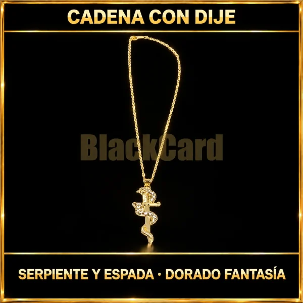 CADENA CON DIJE SERPIENTE Y ESPADA- DORADO (FANTASÍA)